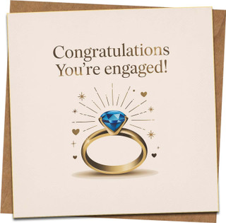 Engagement Card Congratulations You're Engaged - 145mm x 145mm Square Greeting Card with Kraft Envelope, Elegant Ring Design, Blank Inside