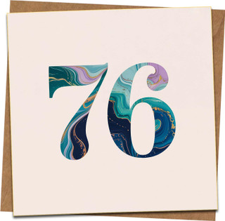 76th Birthday Card – Marble Number Design, 145mm x 145mm Square, Blank Inside, Includes Kraft Envelope – Milestone Greeting Card for Men or Women, Him Her, Mum Dad, Friends