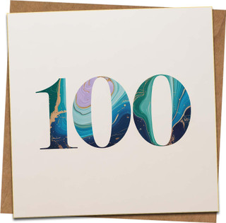 100th Birthday Card – Modern Marble Design – 145mm x 145mm Square Greeting Card with Kraft Envelope – Milestone Centenary Celebration for Men or Women