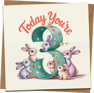 3rd Birthday Card for Kids – Cute Bunny Design, “Today You’re 3” – 145mm x 145mm Square Greeting Card with Kraft Envelope – For Boys or Girls