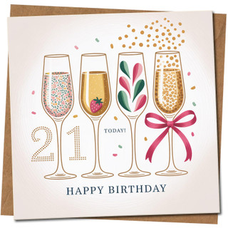 21st Birthday Card - Champagne Glasses & Confetti Design - 145mm x 145mm Square - '21 Today' Happy Birthday -, Includes Kraft Envelope