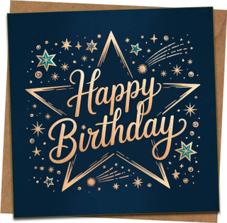 Happy Birthday Card 145mm x 145mm – Navy Blue Star Design with Gold Print – Blank Inside – Premium Greeting Card with Kraft Envelope for Him Her Adults Teens