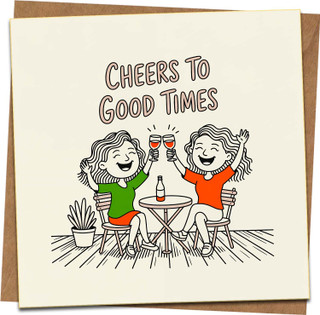 Cheers to Good Times Greeting Card 145mm x 145mm, Fun Celebration Friendship Card with Kraft Envelope, Square Cartoon for Birthday, Congratulations, Any Occasion