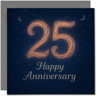 25th Anniversary Card - Elegant Starry Night Design - 145mm x 145mm Square - Milestone Wedding Anniversary Card for Couple, Husband & Wife - Grey, Includes Dark Grey Envelope