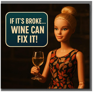Funny Birthday Card for Her - Wine Can Fix It - Humorous Wine Lover Greeting - Doll with Glass Illustration - For Friend, Sister, Mum - A5 Card with Envelope