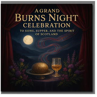 Burns Night Card - A Grand Burns Night Celebration - Haggis and Whisky, Moonlit Highlands and Thistles - Scottish Supper and Song Greeting Card