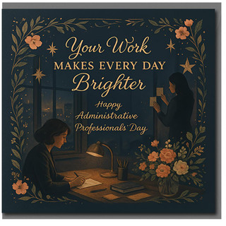 Administrative Professionals' Day Card - Your Work Makes Every Day Brighter - Elegant Office Night Scene with Florals - Appreciation Thank You Card for Administrative Assistant, PA or Secretary