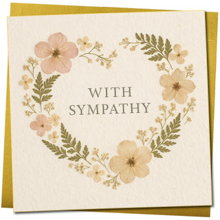 Floral With Sympathy Card - Flowery Wreath + Metallic Gold Envelope