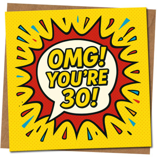 OMG! You're 30! Funny 30th Birthday Card - Pop Art Comic Design - 145mm x 145mm Square Greeting Card, Includes Kraft Envelope