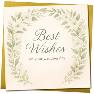 Best Wishes On Your Wedding Day Greeting Card, 145mm x 145mm, Elegant Floral Wreath Design, Square Wedding Congratulations Card, Includes Gold Envelope