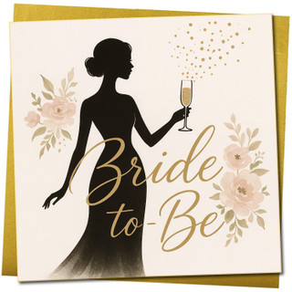 Bride-to-Be Congratulations Card - Elegant Silhouette, 145mm x 145mm Square, Includes Gold Envelope