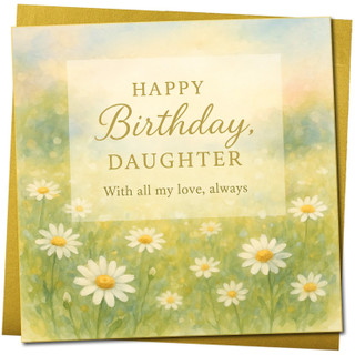 Birthday Card for Daughter - Daisies Watercolour Design, 145mm x 145mm Square, Includes Gold Envelope