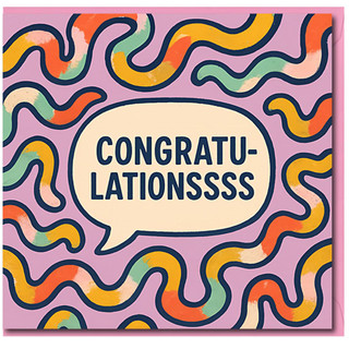 Congratulations Card - Colourful Squiggles and Speech Bubble Design - Fun Celebration Greeting for Graduation, New Job, Engagement or Exam - Bold Typographic Congrats Card