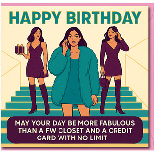 Funny Happy Birthday Card for Her - Chic Fashion Illustration - “More Fabulous Than a FW Closet and a Credit Card with No Limit” - For Friend, Sister or Wife