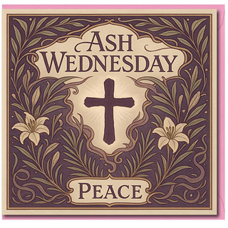 Ash Wednesday Peace Religious Greeting Card - Cross and Lilies, Elegant Purple Design for Lent