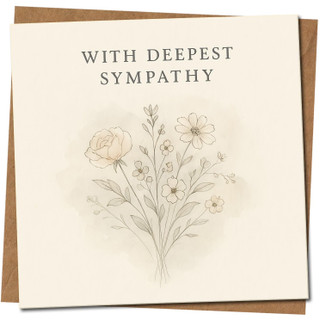 Watercolour Botanical Bereavement/Thinking of You Card, 145mm x 145mm Square, Includes Kraft Envelope