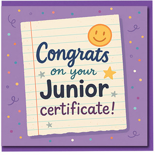 Congrats on Your Junior Certificate Congratulations Card - Cute Exam Success Card for Student - Confetti and Star Design - Blank Inside