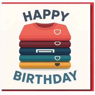 Football Birthday Card - Stacked Football Shirts Design with Happy Birthday Text - Fun Sports Fan Card for Him, Her, Teen or Coach
