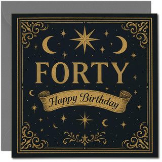 40th Birthday Card, Happy 40th Birthday Card, Celestial Gold Design