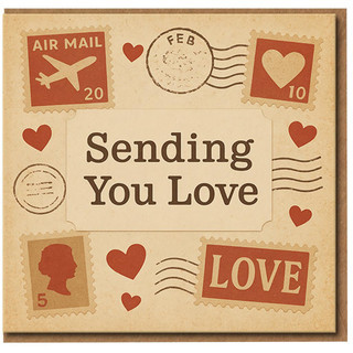 Sending You Love Card - Vintage Postage Stamp Design with Hearts and Air Mail Motif - Romantic Love/Anniversary Greeting Card