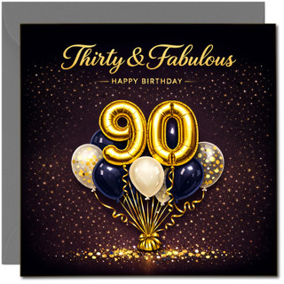 90th Birthday Card, Gold 90 Balloon and Confetti Design
