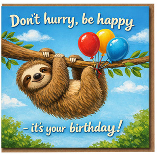 Sloth Birthday Card - Don't Hurry, Be Happy - Cute Funny Animal with Balloons - Happy Birthday Card for Him, Her, Kids & Friends