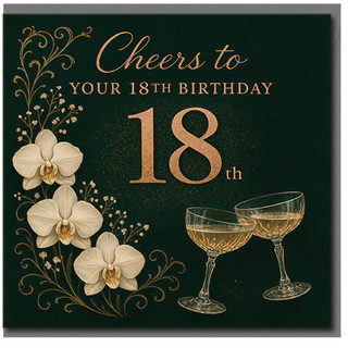 18th Birthday Card, Cheers to Your 18th Birthday with Floral and Champagne Glass Design