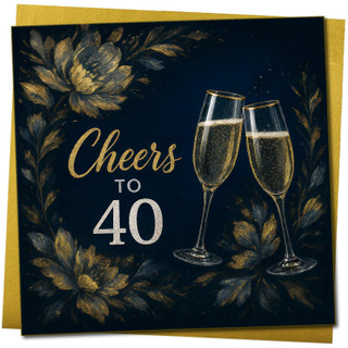 40th Birthday Card, Cheers to 40 Champagne Glasses and Floral Design