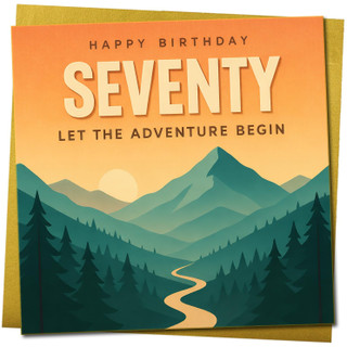 70th Birthday Card, Happy Birthday Seventy Adventure Mountain Card