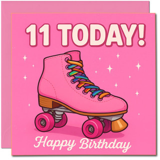 11th Birthday Card, Happy Birthday Roller Skate Card for Girl