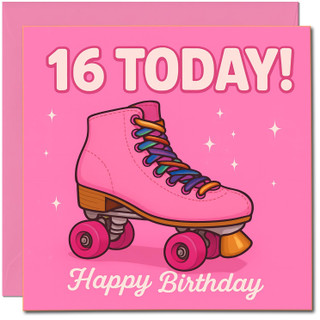 16th Birthday Card, Pink Roller Skate Happy Birthday Card