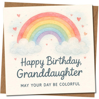 Granddaughter Birthday Card, Pastel Rainbow and Hearts Happy Birthday Card