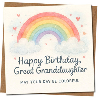 Great Granddaughter Birthday Card, Rainbow and Hearts Design