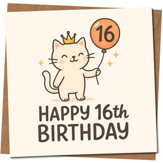 16th Birthday Card Cute Cat Birthday Card for Teen Girl or Boy