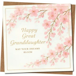 Great Granddaughter Birthday Card, Cherry Blossom Floral Greeting Card, May Your Dreams Bloom