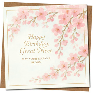 Great Niece Birthday Card, Happy Birthday Card for Great Niece with Cherry Blossom Floral Design