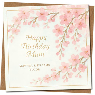 Happy Birthday Mum Card, Pink Cherry Blossom Floral Birthday Card