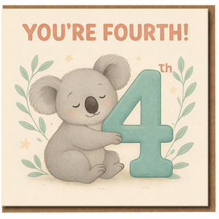 4th Birthday Card, Cute Koala Fourth Birthday Card
