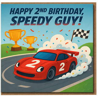 2nd Birthday Card for Boy, Speedy Guy Racing Car Birthday Card