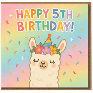5th Birthday Card, Cute Llama Birthday Card for Child