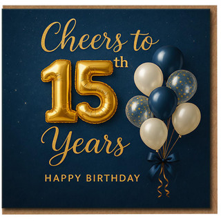 15th Birthday Card, Cheers to 15 Years Happy Birthday Balloon Design