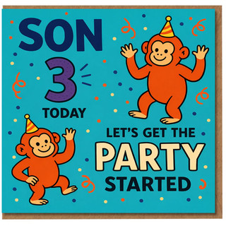 3rd birthday card for son with cheerful party monkeys and a playful celebration design