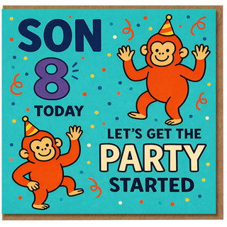 Son 8th Birthday Card, Funny Monkey Party Card