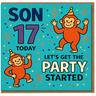 Son 17th Birthday Card, Let's Get The Party Started Monkey Design