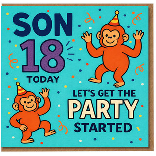 Son 18th Birthday Card, 18 Today Let’s Get The Party Started Monkey Design