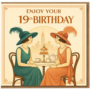 19th Birthday Card, Vintage Art Deco Tea Party Design