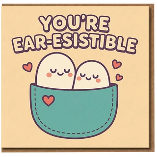 You're Ear-esistible Cute Pun Love Card - Anniversary/Valentine's Day Card for Partner - Kawaii Hearts Illustration