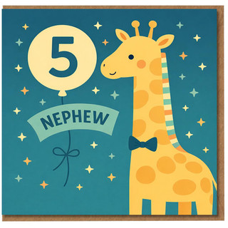 Nephew 5th Birthday Card, Cute Giraffe Balloon Design