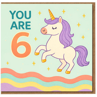 6th Birthday Card for Girl, Cute Unicorn Birthday Card