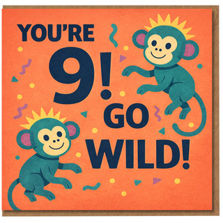 9th Birthday Card for Boy or Girl, You're 9 Go Wild Monkey Card